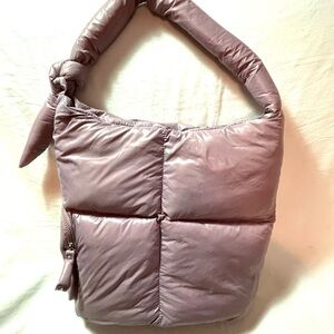Lavender Puffy Quilted Shoulder Bag with Padded Strap